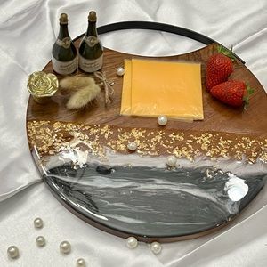 Round Acacia,Charcuterie Board,Grazing Board,Beach ResinCheese Board